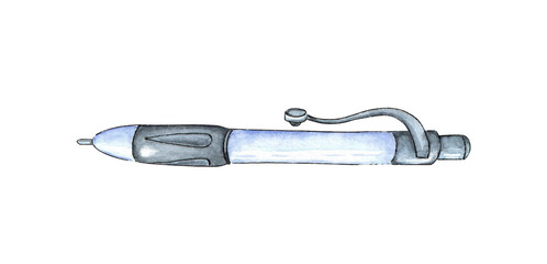 Watercolor illustration white pen automatic. Work tool. 