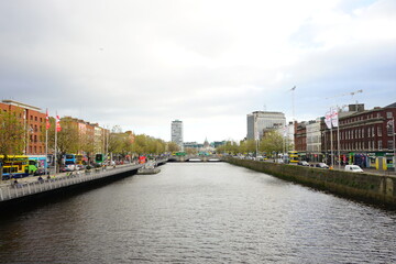 River Liffey and City View of Dublin City in Ireland