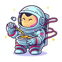 Cute Astronaut Eating Ramen Cartoon 2d illustrated Illustration. Cartoon Style Icon or Mascot Character 2d illustrated.