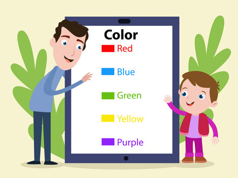 Boy learn colors with a teacher