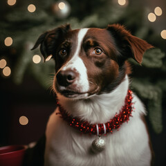 Santa's Dog, christmas light background.
