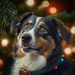 Dog portrait, christmas illustration puppy.