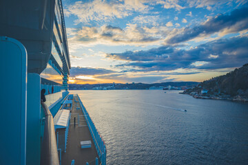 Landscape from the cabin balcony of a cruise ship