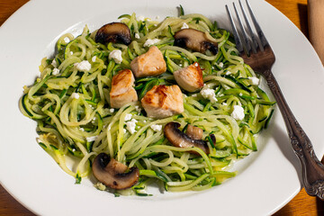 zucchini  noodles top with chicken