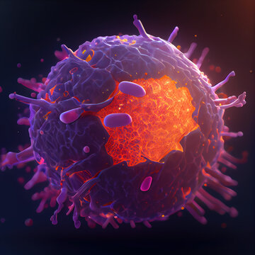 Human cell in apoptosis, artist's view, 3D render