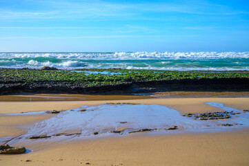 Magoito Beach, beautiful sandy beach on Sintra coast, Lisbon district, Portugal, part of Sintra-Cascais Natural Park with natural points of interest