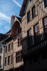 Medieval central part of Troyes old city with half timbered houses and narrow streets
