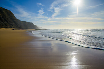 Magoito Beach, beautiful sandy beach on Sintra coast, Lisbon district, Portugal, part of...