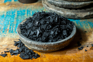 Black sea salt close up, add drama and style to your meals by sprinkling on some Cyprus Black Salt shiny black pyramid-shaped crystals