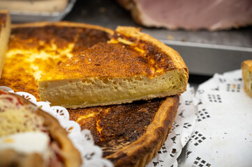 Traditional French quiche cheese cake pie with fresh cream cheese
