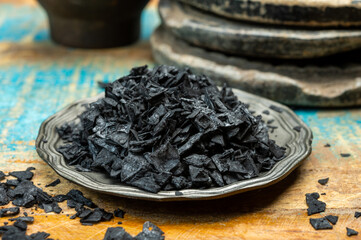 Black sea salt close up, add drama and style to your meals by sprinkling on some Cyprus Black Salt shiny black pyramid-shaped crystals