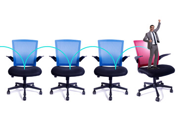 Promotion concept with office chairs and businessman