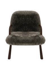 Brown furry armchair mockup. Front view. Transparent. Png