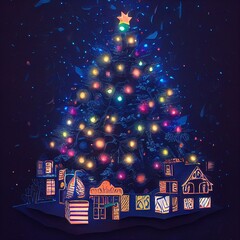 christmas tree with stars generative ai 