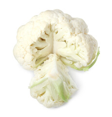 Cut fresh raw cauliflower on white background