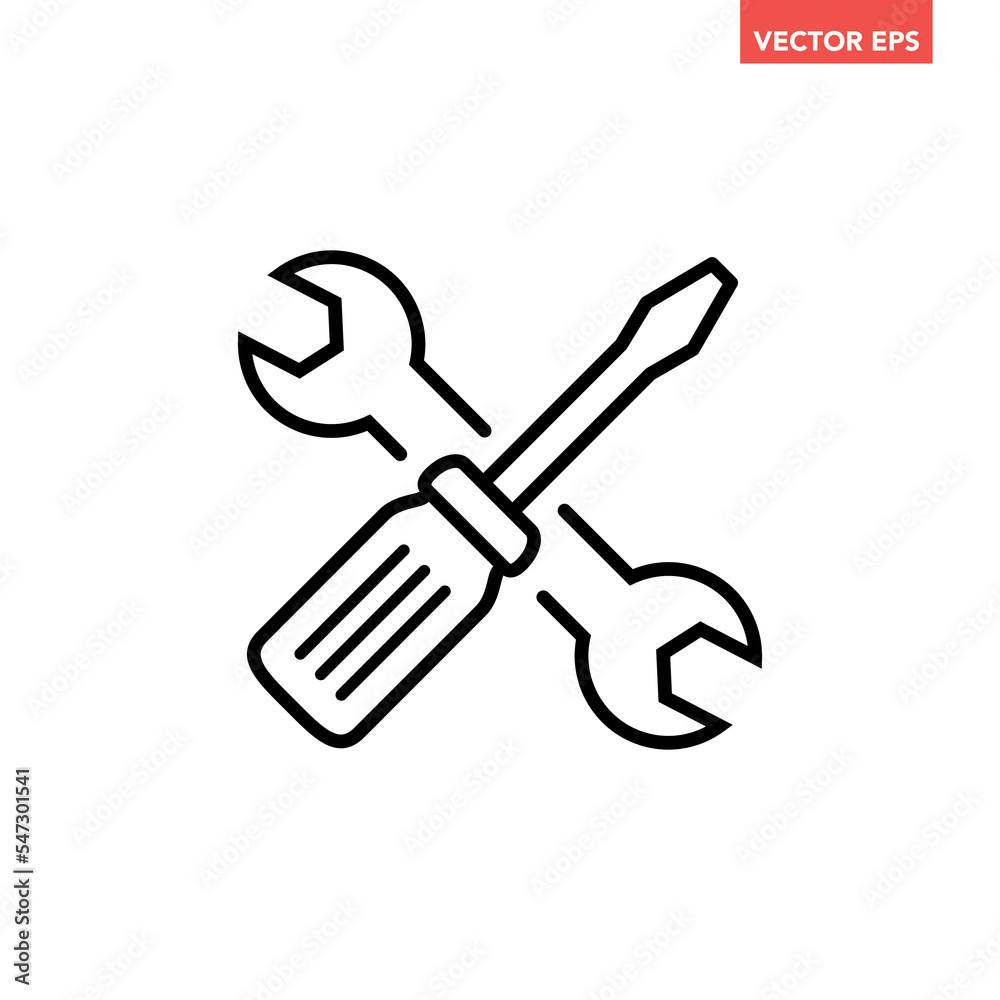 Wall mural Black single maintenance icon, simple outline crossed tool flat design pictogram, infographic vector for app logo web button ui ux interface elements isolated on white background