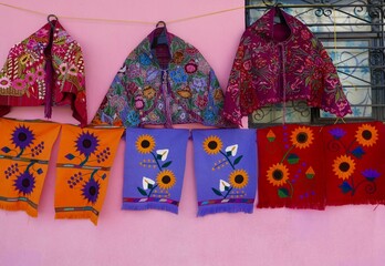 Traditional Mexican clothing on display. 