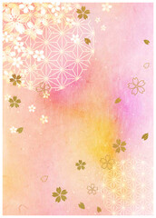 桜と和柄_ピンク和紙縦背景