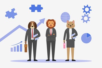 Business people with animal head, flat design illustration