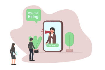 Businesswoman announcing online employee hiring