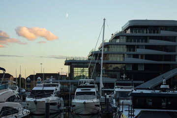 Marina hotel at sunset