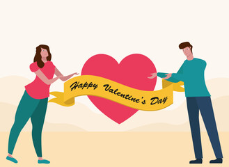 couple with heart symbol and happy valentines day 