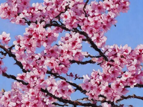 Okame Cherry Tree With Flowers – Tree Botanical Painting