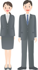 笑顔できちんと立ったスーツの男女