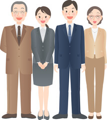 スーツ姿の若い男女と中年の男女