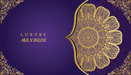 Golden magnificent ornamental mandala background design. Arabesque style greeting and invitation card. 