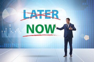 Concept of procrastination with now or later