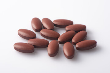 Multivitamin vitamins Supplementary food on white background. 