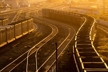 Fototapeta na wymiar A railway freight station in China at dusk