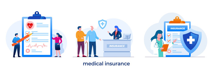 Fototapeta na wymiar Medical insurance, health insurance, protection concept, umbrella, healthcare, landing page flat illustration vector template