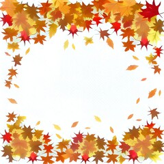 Naklejka na ściany i meble Border Frame of colored autumn leaves falling isolated on white background , anime style