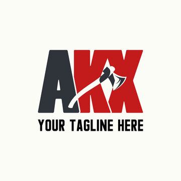Simple and unique letter or word AKX sans serif font with axe inside negative space image graphic icon logo design abstract concept vector stock. Can be used as symbol related to initial or adventure