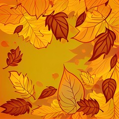 Fototapeta na wymiar Autumn composition Autumn leaves on a yellow background , anime style