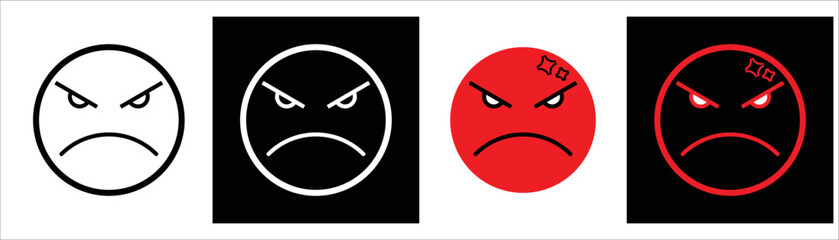 set line art angry face emoticon. style your app, vector illustration