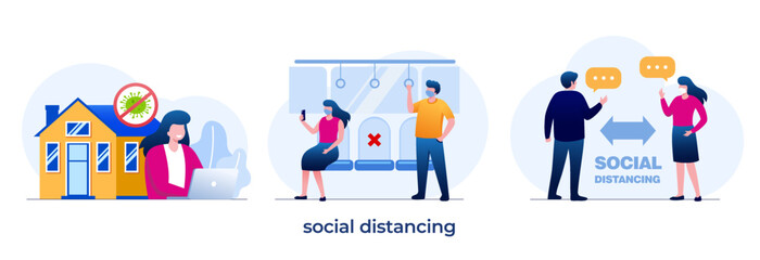 social distancing concept, infected, corona, quarantine, virus, flat illustration vector template