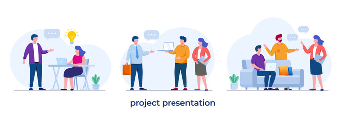 project presentation, startup client, company, business presentation, brainstorming, flat illustration vector template