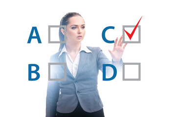 Multiple choice test question concept with business people