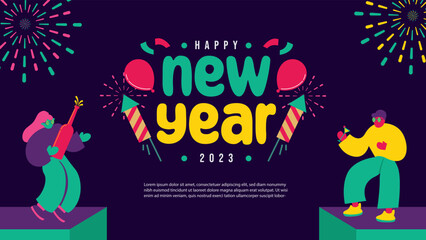 New year banners rounded font