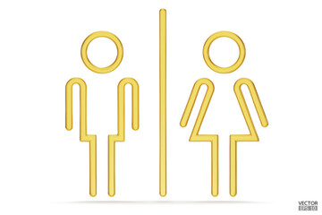 Gold Men and women restroom icon in white background, men and women bathroom golden sign.Toilet vector icon for any use. 3D Vector illustrator.