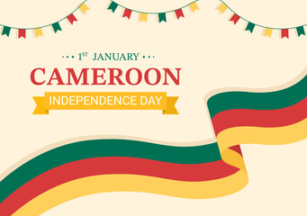 Happy Cameroon Independence Day on January 1st with Cameroonian Flag and Memorial Holiday in Flat Cartoon Hand Drawn Templates Illustration