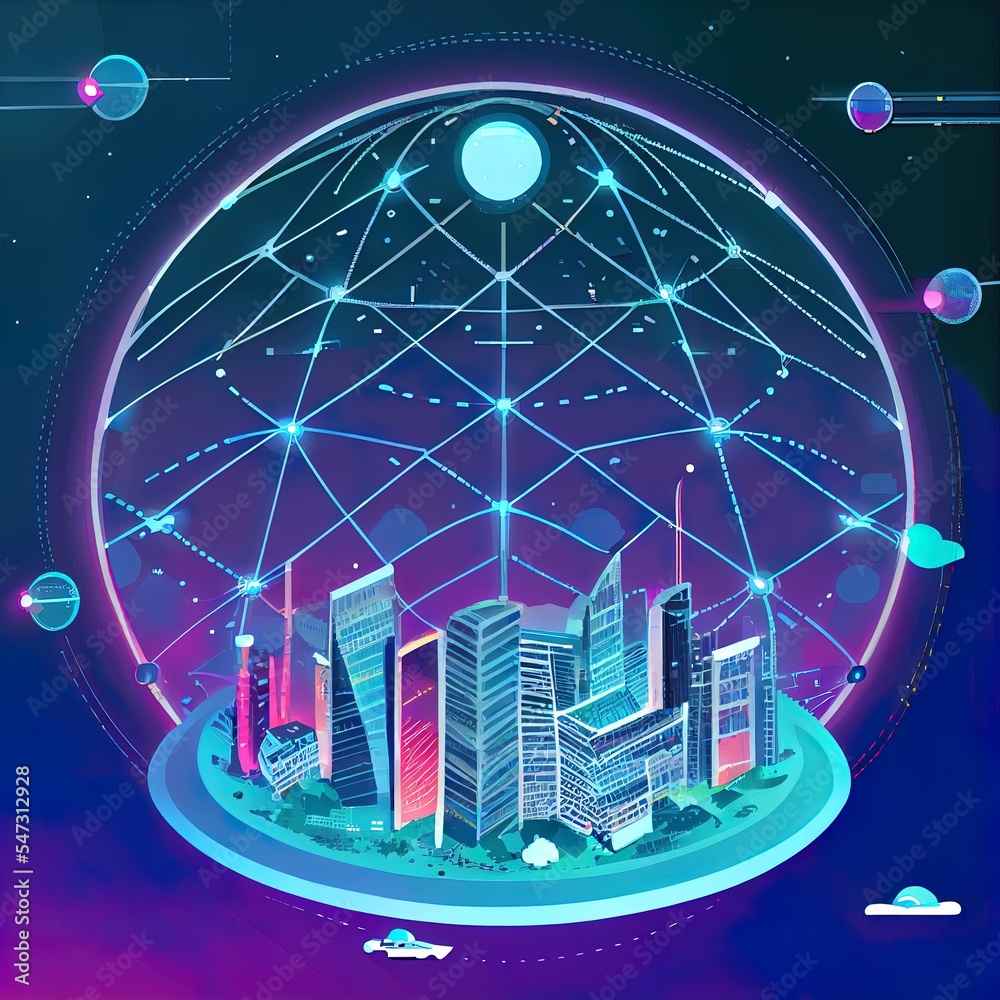 Canvas Prints Advanced communication and global internet network connection in smart city . Concept of future 5G wireless digital connecting and social media networking .