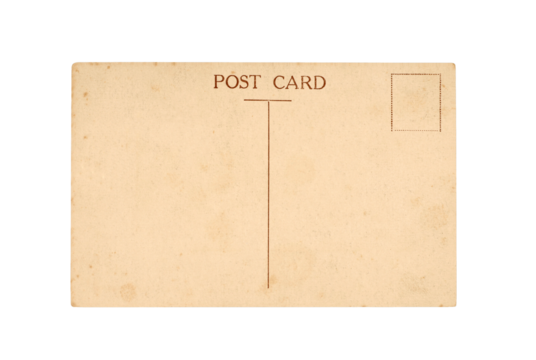 Old post card one single retro vintage faded flat isolated transparent background photo PNG file