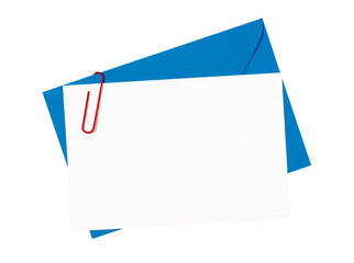 Blue envelope with blank message or invite card thank you note isolated transparent background photo PNG file