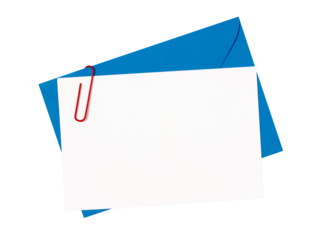 Blue envelope with blank message or invite card thank you note isolated transparent background photo PNG file