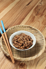 Natto, Japanese Stinky Fermented Soybean on Ceramic Bowl