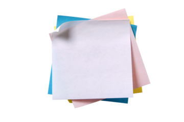 Untidy pile various colors square white sticky post it note isolated transparent background photo PNG file